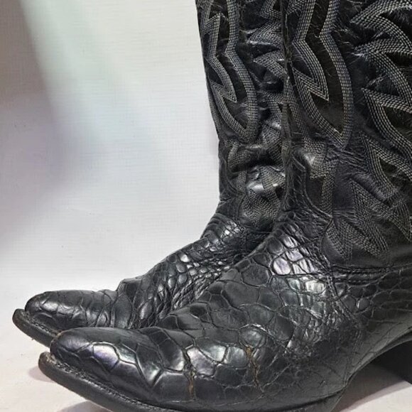 Vtg Justin 9302 Sea Turtle print Boots White Label Pre-Ban Black Western Cowboy - Picture 3 of 16